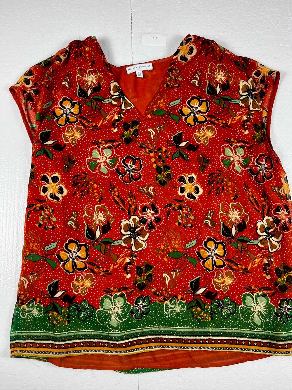 Maison d’Amélie Paris Floral Blouse Top Size Small Red Multicolor - sku 141